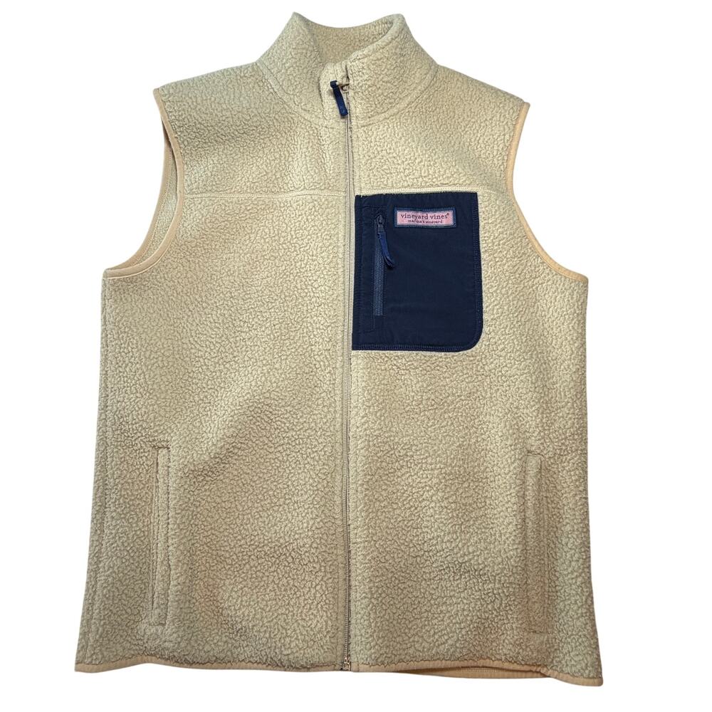 Vintage Vineyard Vines Sherpa Fleece Vest Camel Stillwater Khaki Boy XL